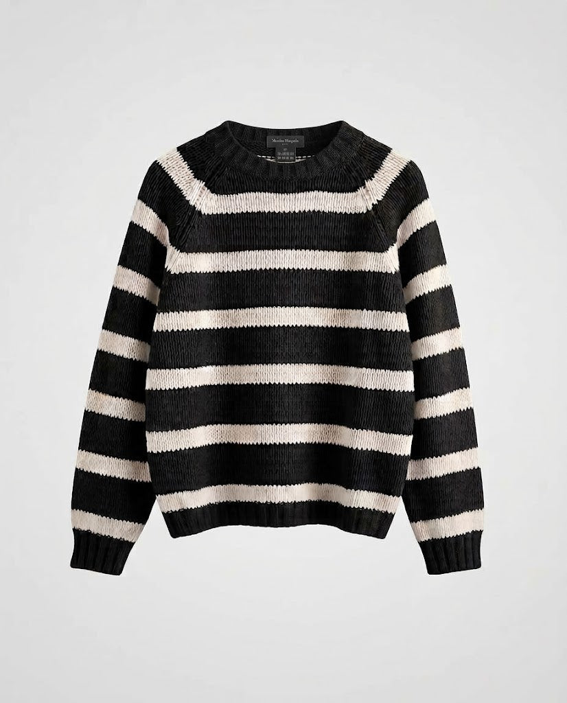 Damen Gestreifter Boxy-Strickpullover mit grober Masche und Rundhalsausschnitt Shop Nory
