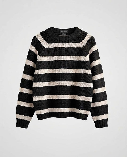 Damen Gestreifter Boxy-Strickpullover mit grober Masche und Rundhalsausschnitt Shop Nory