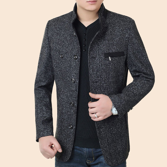Herren Taillierter Wollmix-Kurzmantel mit Rippenkragen und verdeckter Knopfleiste Shop Nory