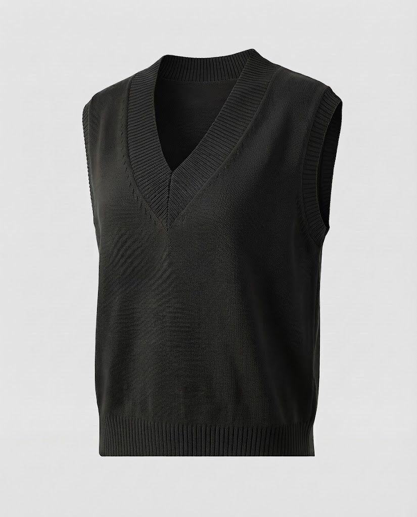 Damen Ärmellose Feinstrickweste mit tiefem V-Ausschnitt und geripptem Saum Shop Nory