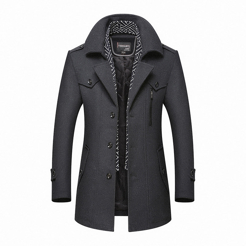 Herren Smart-Casual Wollmix-Mantel mit versteckter gesteppter Innenjacke und Schulterklappen Shop Nory