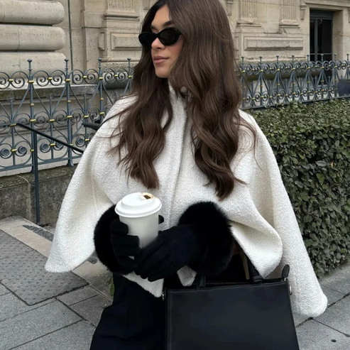High Neck Cape Mantel Elegante a Linien Swing Jacke