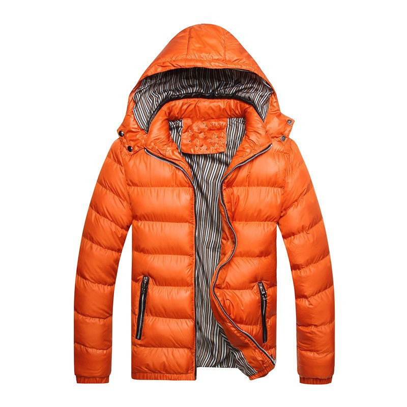 Herren Wattierte Kapuzen-Steppjacke mit glänzender Nylonoptik und kontrastierenden Reißverschlüssen Shop Nory
