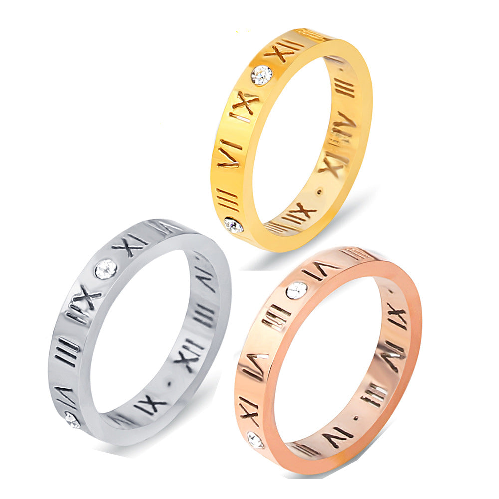 Damen Ring mit elegant gravierten römischen Ziffern und funkelndem Kristall Shop Nory
