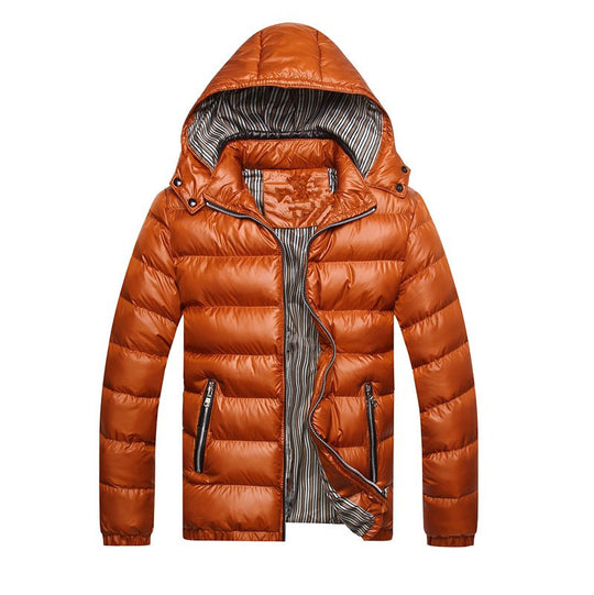 Herren Wattierte Kapuzen-Steppjacke mit glänzender Nylonoptik und kontrastierenden Reißverschlüssen Shop Nory