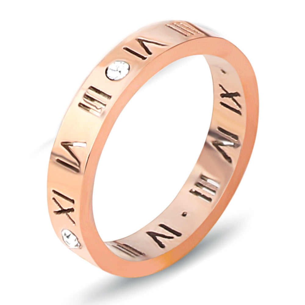 Damen Ring mit elegant gravierten römischen Ziffern und funkelndem Kristall Shop Nory