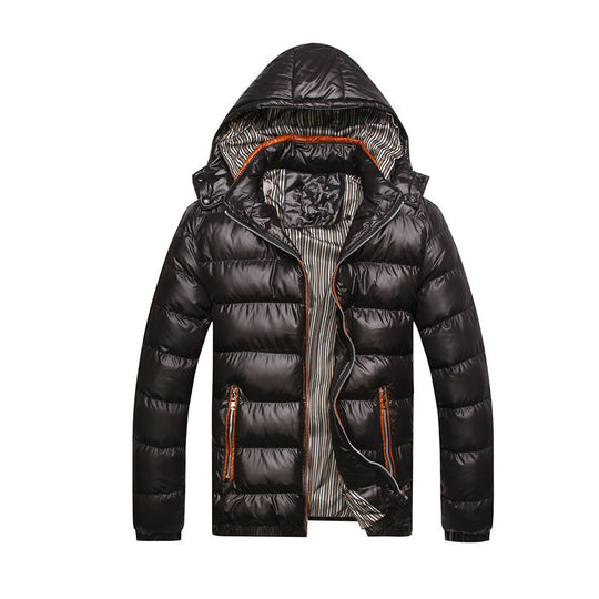 Herren Glänzende gesteppte Kapuzenjacke mit horizontaler Steppung und Kontrastreißverschlüssen Shop Nory