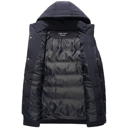 Herren Mittellanger Steppparka mit Kapuze und winddichter Thermoisolierung Shop Nory
