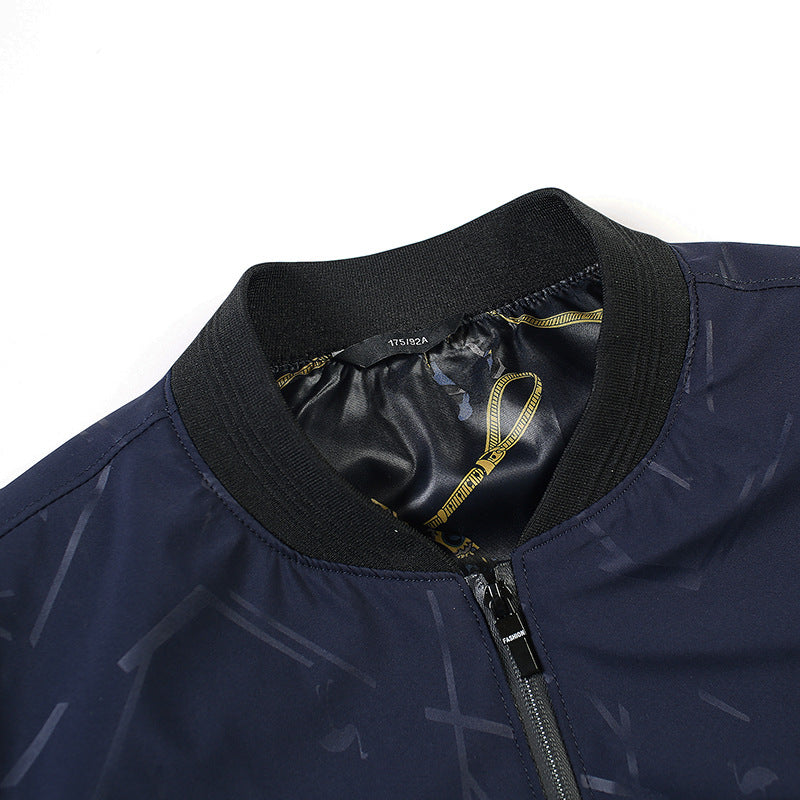 Herren Leichte Bomberjacke mit Allover-Linienmuster, glänzendem Druckfutter und Reißverschlusstaschen Shop Nory