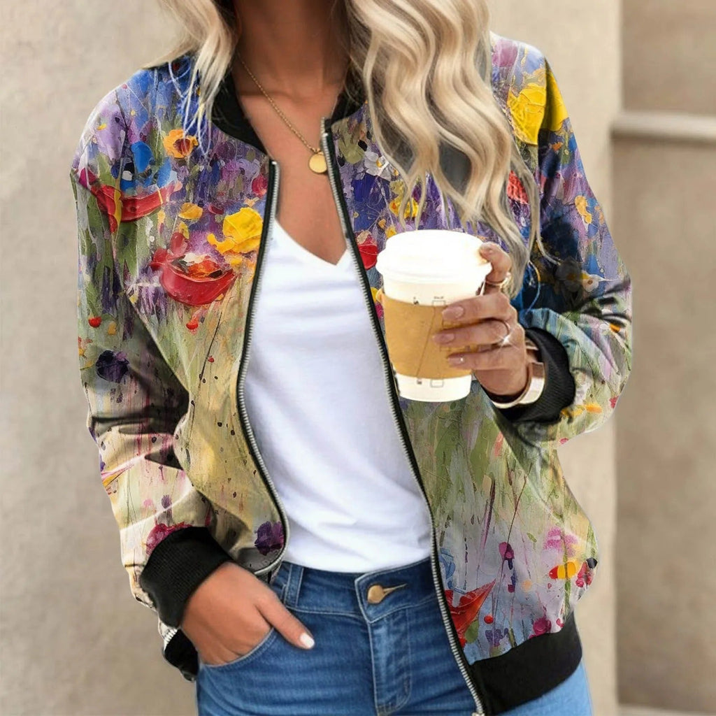 Blumengemusterte Bomberjacke mit Federprint Polyester Elegant und Lässig