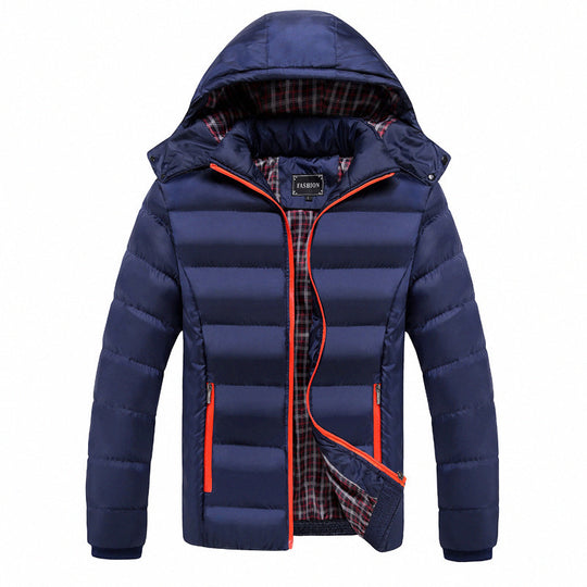 Herren Gesteppte Kapuzen-Steppjacke mit karierter Innenfütterung und Kontrastreißverschluss Shop Nory