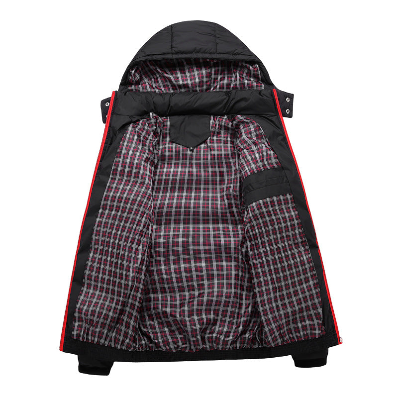 Herren Gesteppte Kapuzen-Steppjacke mit karierter Innenfütterung und Kontrastreißverschluss Shop Nory