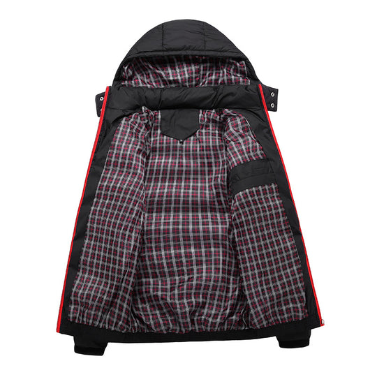 Herren Gesteppte Kapuzen-Steppjacke mit karierter Innenfütterung und Kontrastreißverschluss Shop Nory