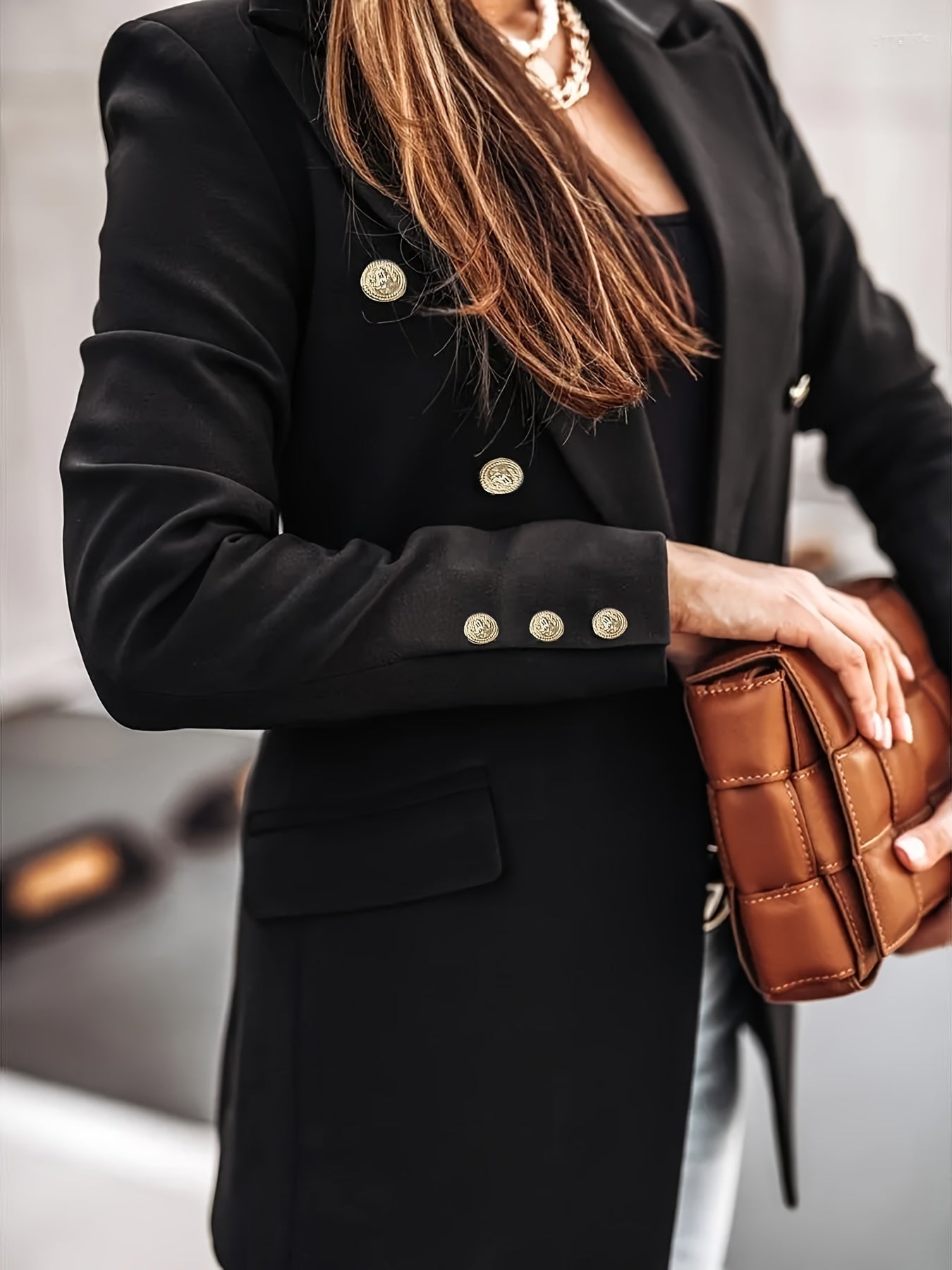 Lange Elegante Damenblazer Mit Doppelter Knopfleiste