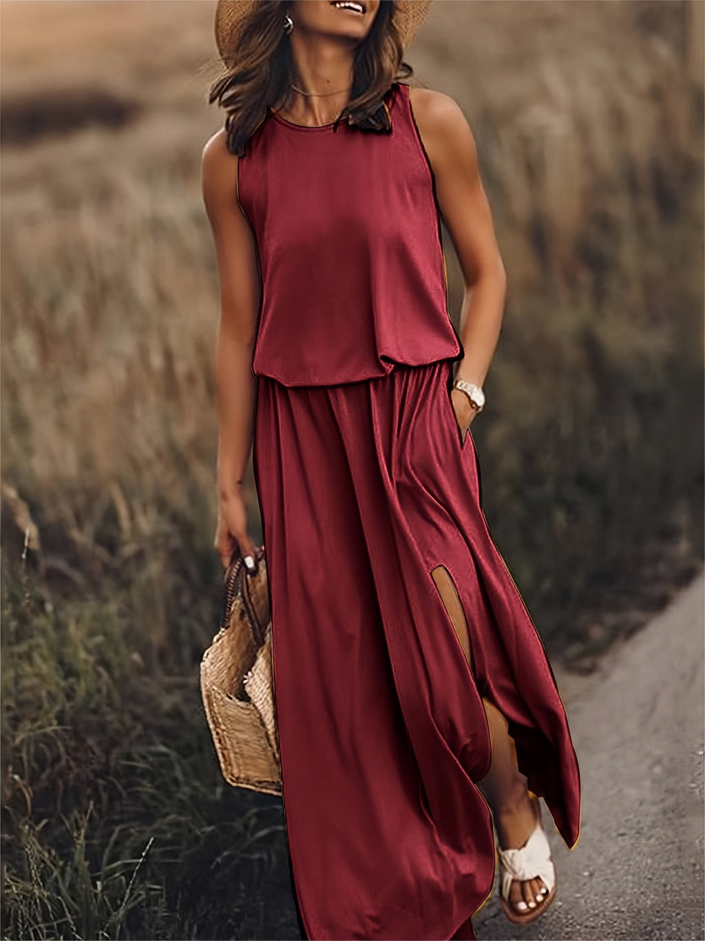 Hüftfallendes Maxikleid mit Schlitz