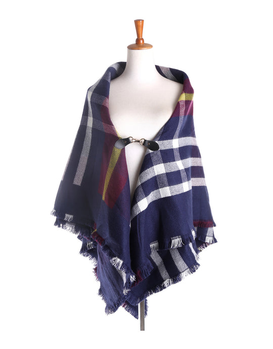 Damen Karierter Capeponcho aus Wollmix mit Steckverschluss und Fransensaum Shop Nory