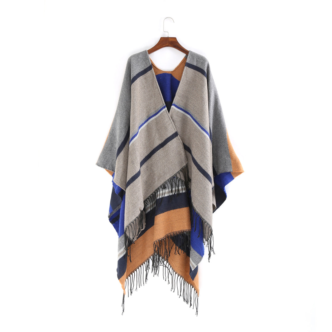Damen Oversize-Ruana‑Überwurf aus Wollmix mit Zipfelsaum und Fransensaum Shop Nory