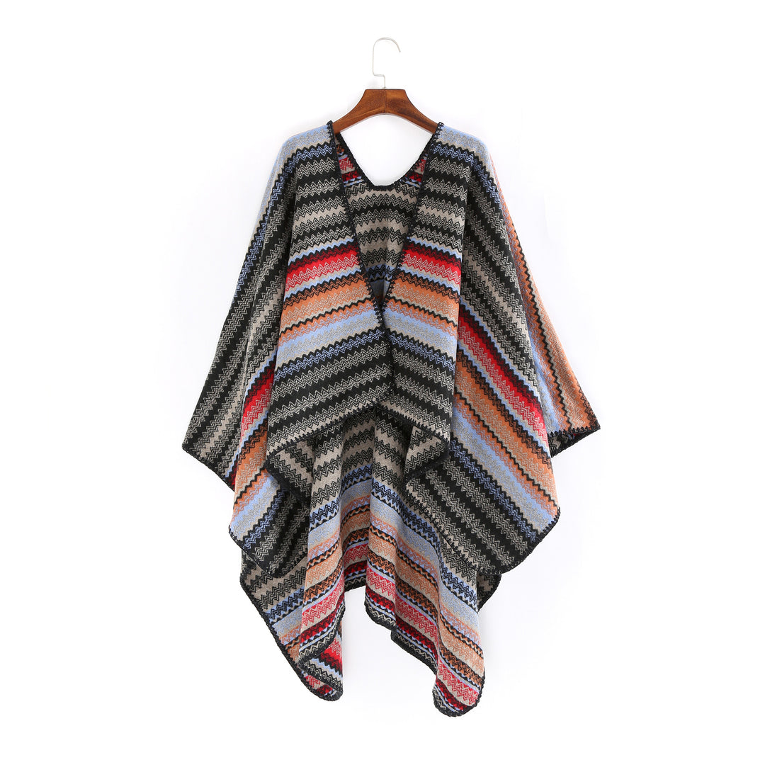Damen Oversize-Strickruana im Jacquard‑Zickzack mit gehäkelter Kante Shop Nory