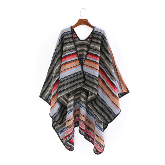 Damen Oversize-Strickruana im Jacquard‑Zickzack mit gehäkelter Kante Shop Nory