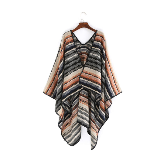 Damen Oversize-Strickruana im Jacquard‑Zickzack mit gehäkelter Kante Shop Nory