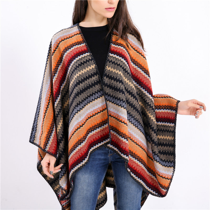 Damen Oversize-Strickruana im Jacquard‑Zickzack mit gehäkelter Kante Shop Nory