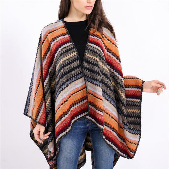Damen Oversize-Strickruana im Jacquard‑Zickzack mit gehäkelter Kante Shop Nory