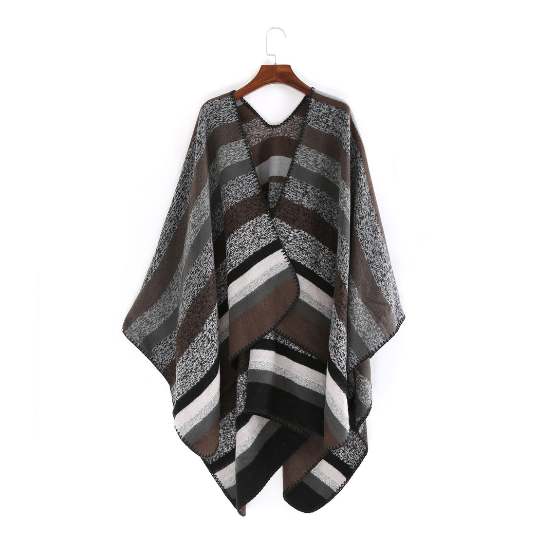 Damen Gewobene Oversize-Ruana mit diagonalem Blockstreifen und Kettelkante Shop Nory