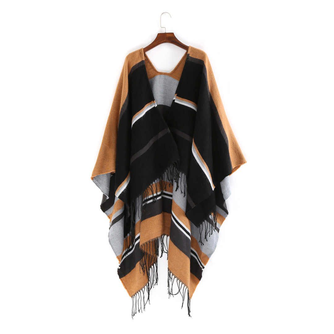 Damen Oversize-Ruana‑Überwurf aus Wollmix mit Zipfelsaum und Fransensaum Shop Nory
