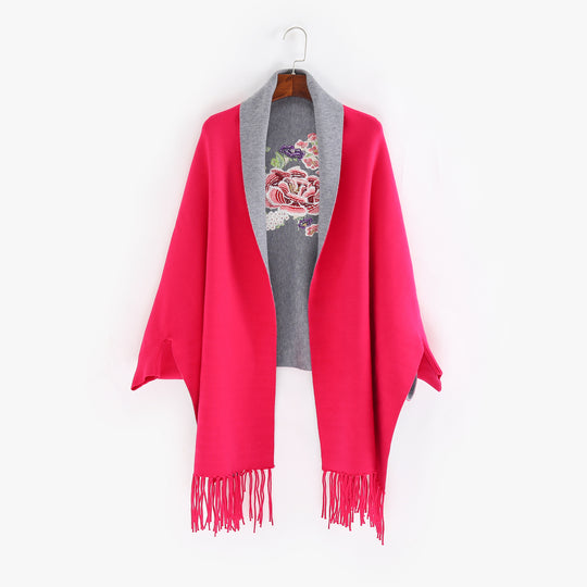 Damen Cape‑Schal mit besticktem Innenfutter und Fransensaum Shop Nory