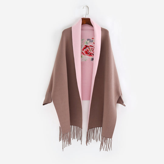 Damen Cape‑Schal mit besticktem Innenfutter und Fransensaum Shop Nory