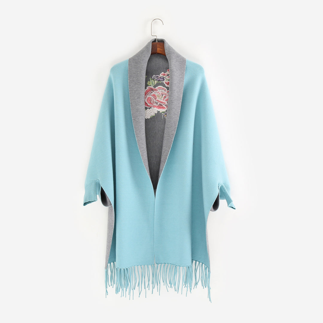 Damen Cape‑Schal mit besticktem Innenfutter und Fransensaum Shop Nory