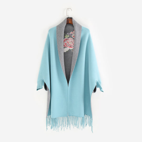 Damen Cape‑Schal mit besticktem Innenfutter und Fransensaum Shop Nory
