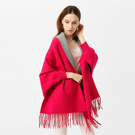 Damen Cape‑Schal mit besticktem Innenfutter und Fransensaum Shop Nory