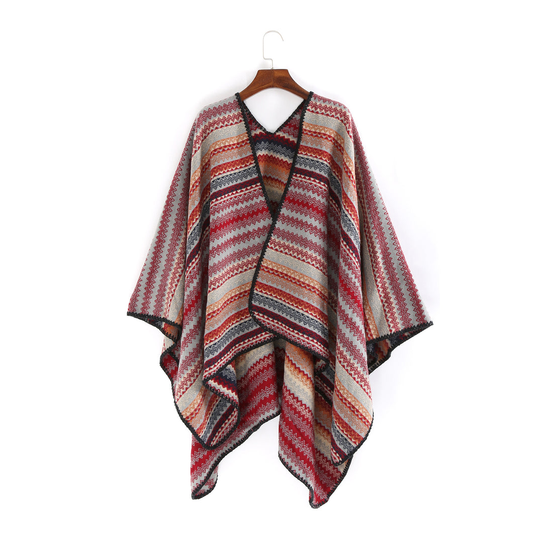 Damen Oversize-Strickruana im Jacquard‑Zickzack mit gehäkelter Kante Shop Nory