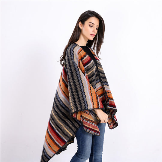 Damen Oversize-Strickruana im Jacquard‑Zickzack mit gehäkelter Kante Shop Nory