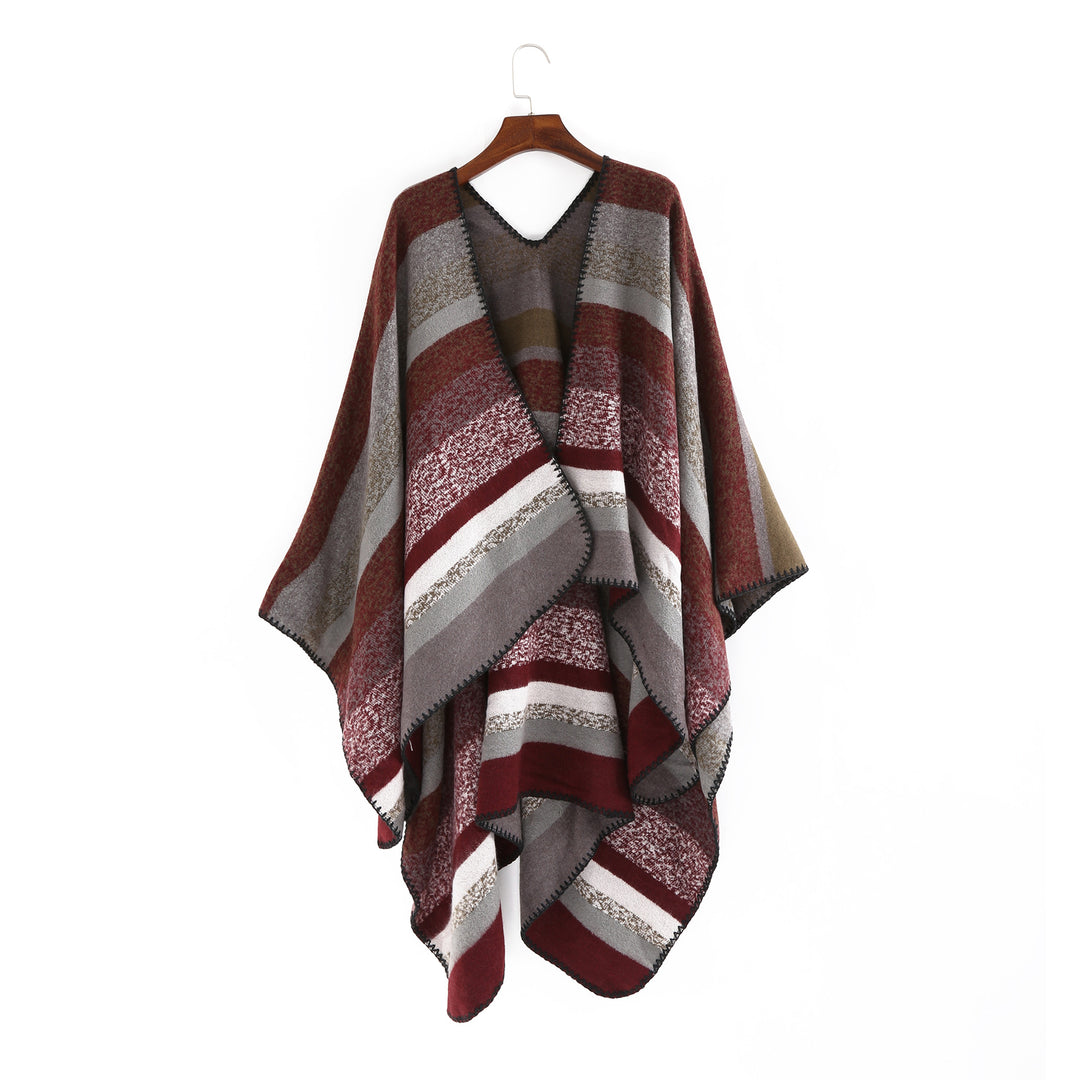 Damen Gewobene Oversize-Ruana mit diagonalem Blockstreifen und Kettelkante Shop Nory