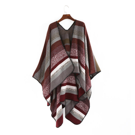 Damen Gewobene Oversize-Ruana mit diagonalem Blockstreifen und Kettelkante Shop Nory