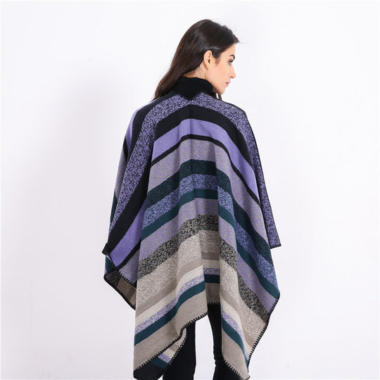 Damen Gewobene Oversize-Ruana mit diagonalem Blockstreifen und Kettelkante Shop Nory