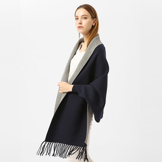 Damen Oversize-Wendecape mit Schalkragen und Fransensaum Shop Nory