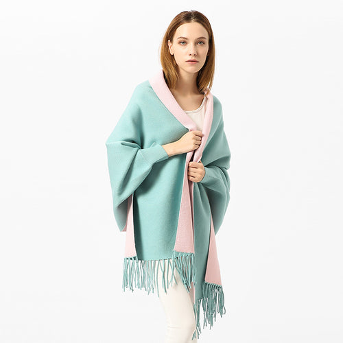 Damen Oversize-Wendecape mit Schalkragen und Fransensaum Shop Nory