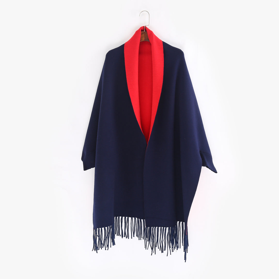 Damen Oversize-Wendecape mit Schalkragen und Fransensaum Shop Nory