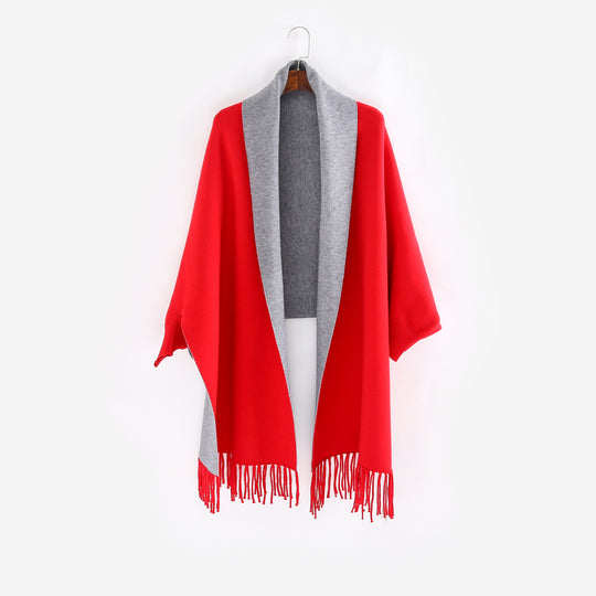 Damen Oversize-Wendecape mit Schalkragen und Fransensaum Shop Nory