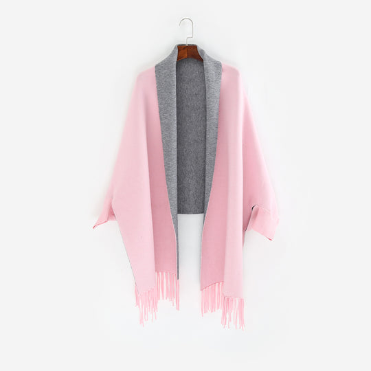 Damen Oversize-Wendecape mit Schalkragen und Fransensaum Shop Nory