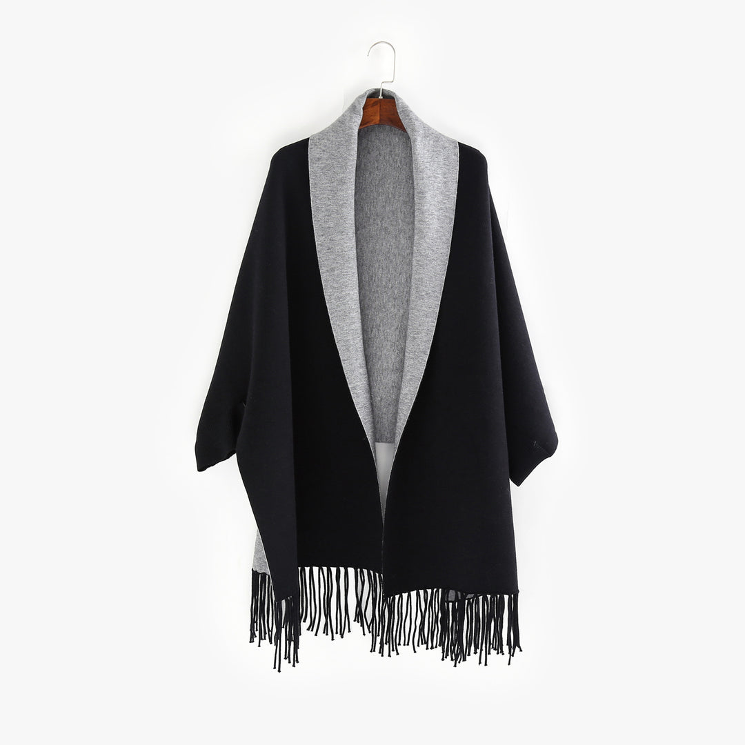 Damen Oversize-Wendecape mit Schalkragen und Fransensaum Shop Nory