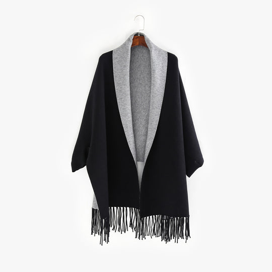 Damen Oversize-Wendecape mit Schalkragen und Fransensaum Shop Nory
