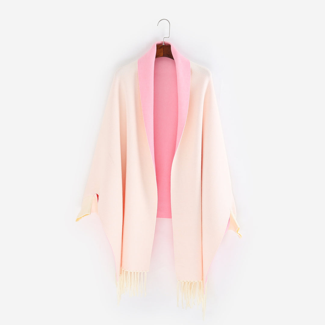 Damen Oversize-Wendecape mit Schalkragen und Fransensaum Shop Nory