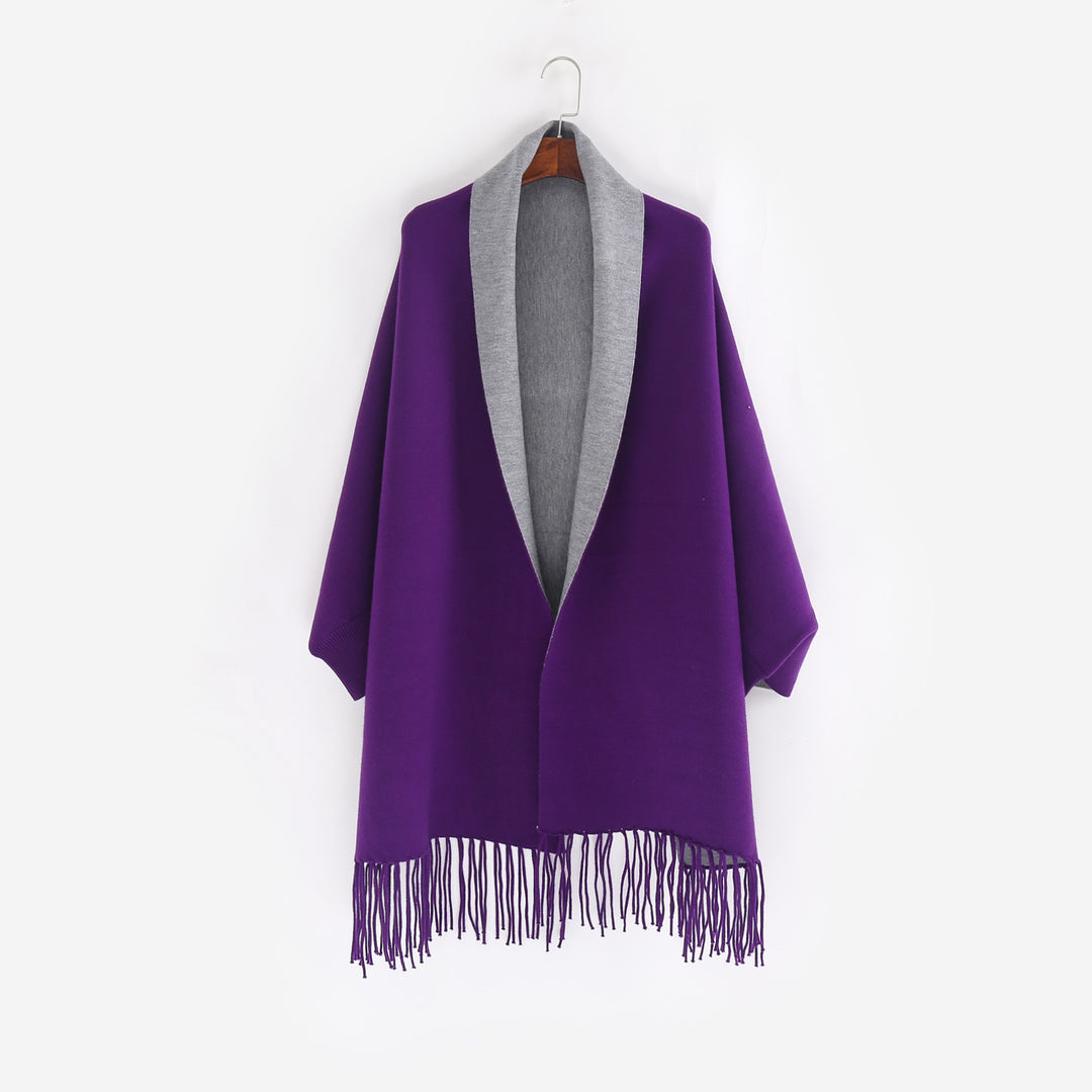 Damen Oversize-Wendecape mit Schalkragen und Fransensaum Shop Nory