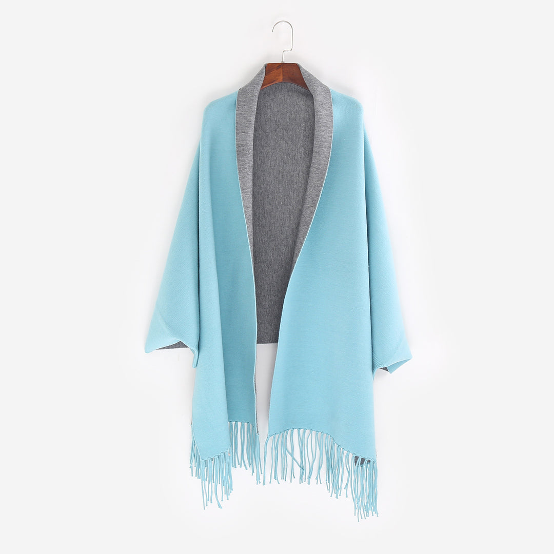 Damen Oversize-Wendecape mit Schalkragen und Fransensaum Shop Nory