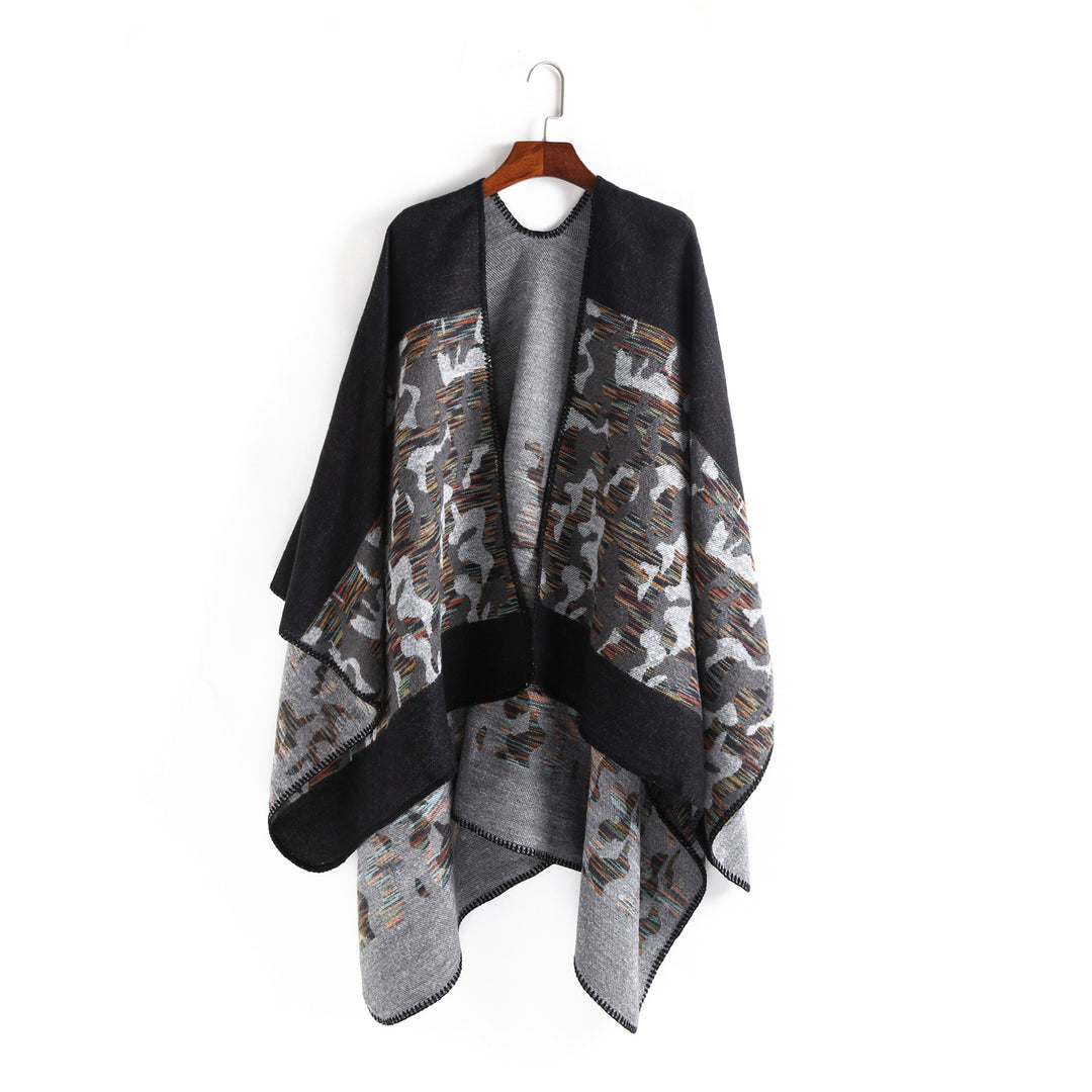 Damen Oversize-Ruana-Umhang aus Wollmix mit geometrischem Jacquardbesatz Shop Nory