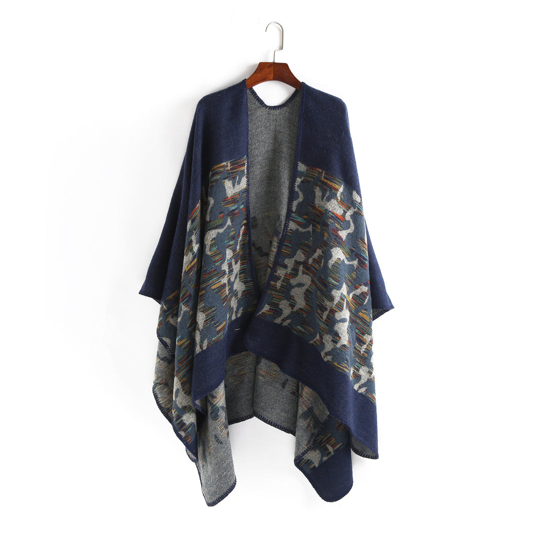 Damen Oversize-Ruana-Umhang aus Wollmix mit geometrischem Jacquardbesatz Shop Nory